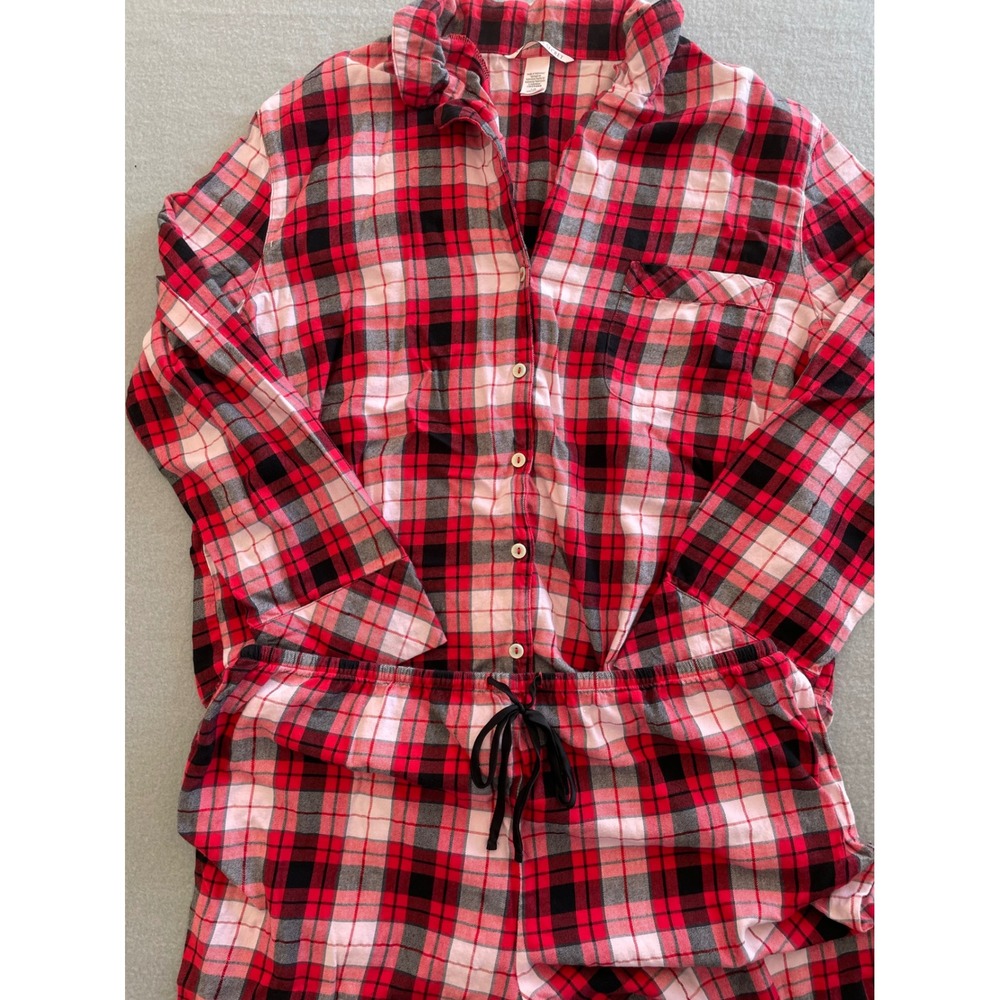 Victoria's Secret Red Plaid Flannel Pajama Set Large 401227-M8X Long Sleeve L